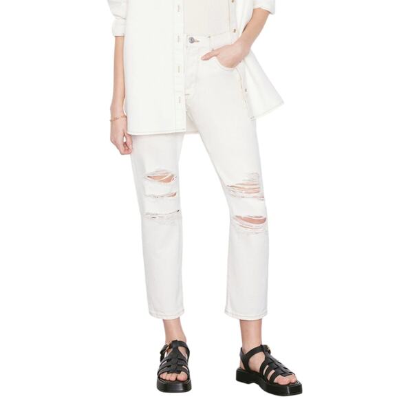 Frame Le Original Straight Leg Jeans High Waist Off White Rips Womens US 26 NWT - Picture 1 of 12